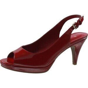 Bandolino Medium Red Synthetic Faux Leather Women's Melt Buckle Heeled Sandal